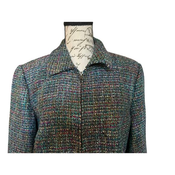 NWT Coldwater Creek Sapphire Bouclé Tweed ZipUp Blazer Jacket Size 10 OldMoney - Picture 2 of 9